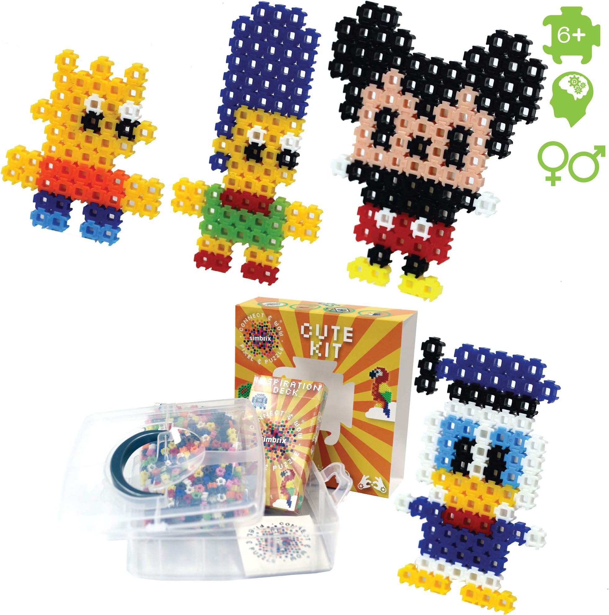 Cute Kit, patented NON IRON connecting superior beads for pixel art and crafts for Kids and and those young at heart. 1000 piece Cute Kit in reuseable and recyclable travel box, no pegboard or