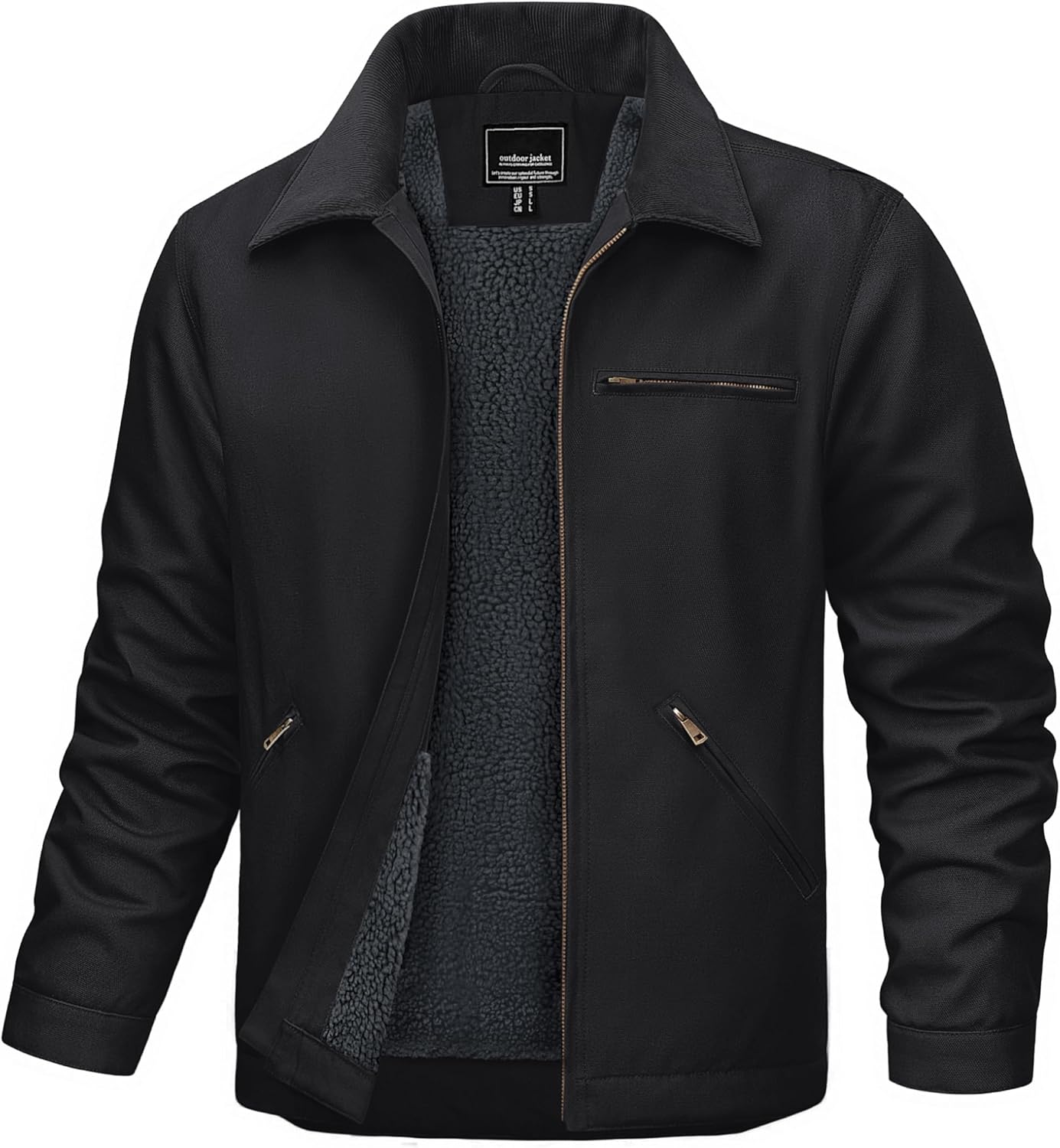 Cotrasen Men's Work Jacket Heavyweight Cotton Duck Canvas Jacket Sherpa Lined Waterproof Winter Warm Coat with 5 Pockets
