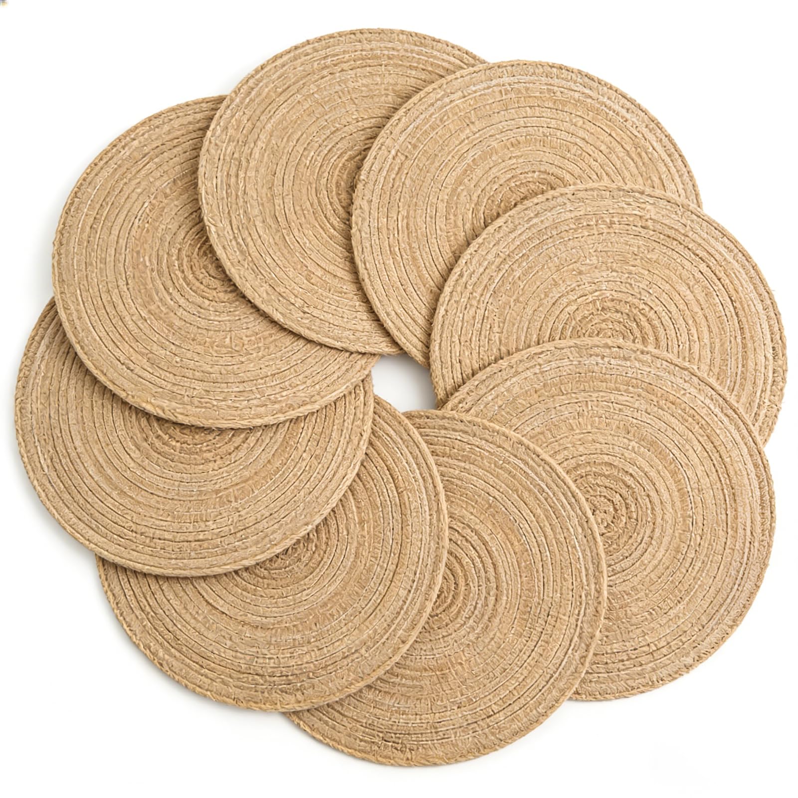Set di 8 tovagliette rotonde, in cotone intrecciato, 30 x 30 cm, lavabile, resistente al calore, antiscivolo, per matrimoni, feste, cucina (beige)
