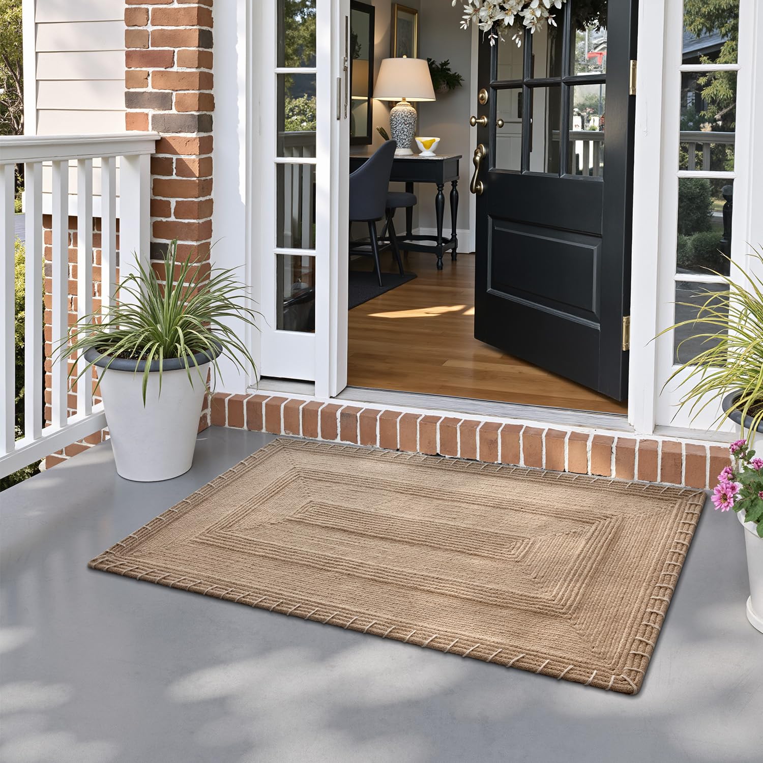 LUMI Felpudo de Yute Tejido a Mano para Entrada, Antideslizante y Duradero, para Suelos Duros, para Casa, Patio, 60x90 cm