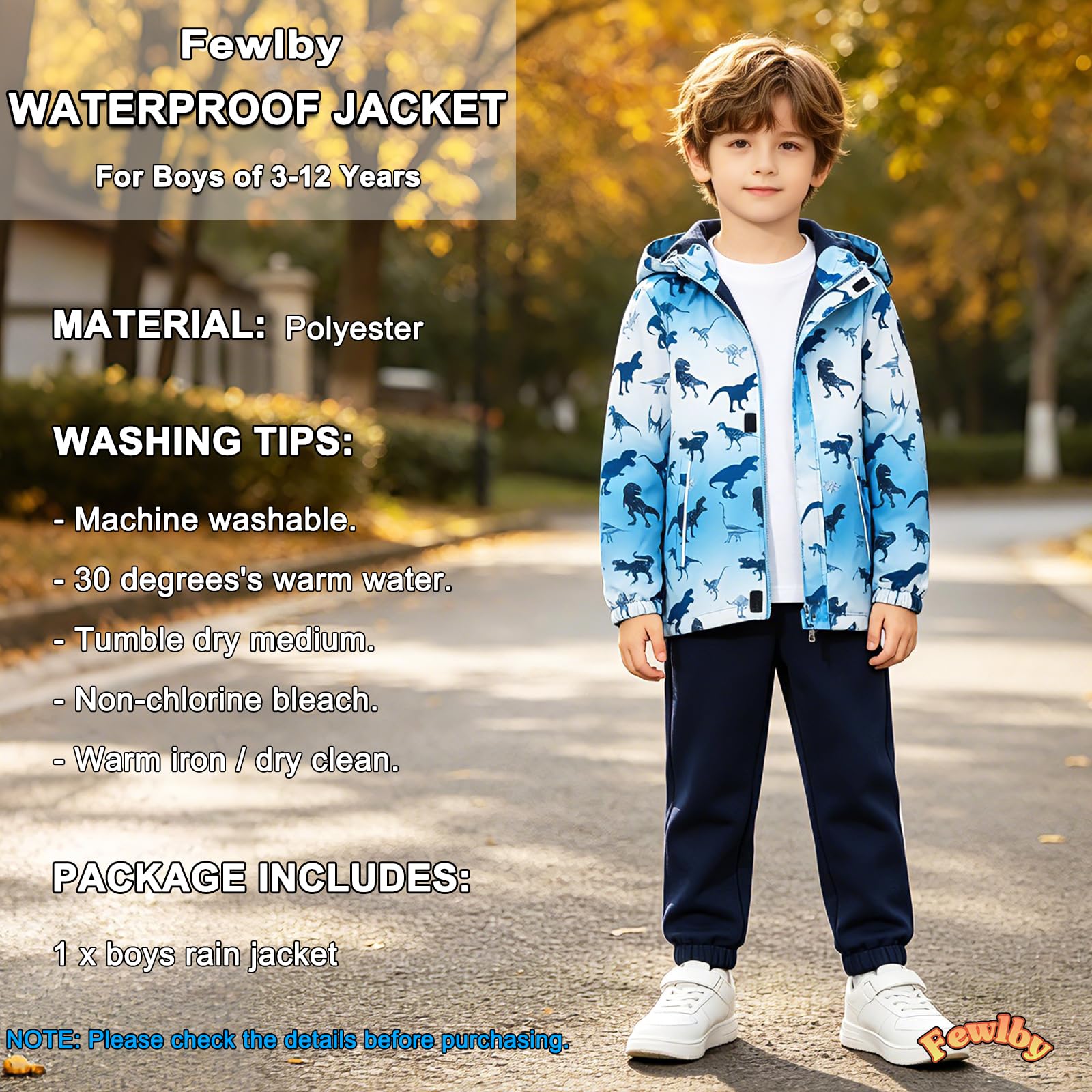 Fewlby Blouson Imperméable Enfants, Manteaux Imperméables à Capuche pour Garçon Veste de Pluie Coupe Vent Veste de Pluie Légère Printemps Automne 7-8 Ans