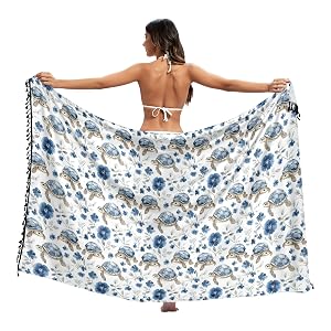 Blue Flower Turtle Swimwear Cover Ups Beach Vacation Casual Cover Up Bathing Suit Swimming Suit 45x70in