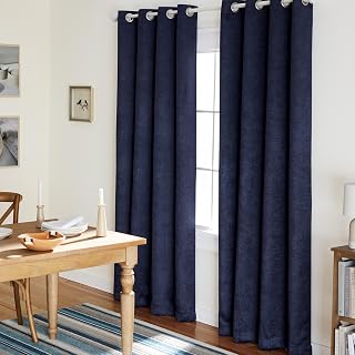 TOWN & COUNTRY EVERYDAY Lustre Solid Heavyweight Textured Sateen Indoor Curtains, Room Darkening Opacity, Grommet Top, Energy Efficient, 2-Pack Set, 52"x96", Navy