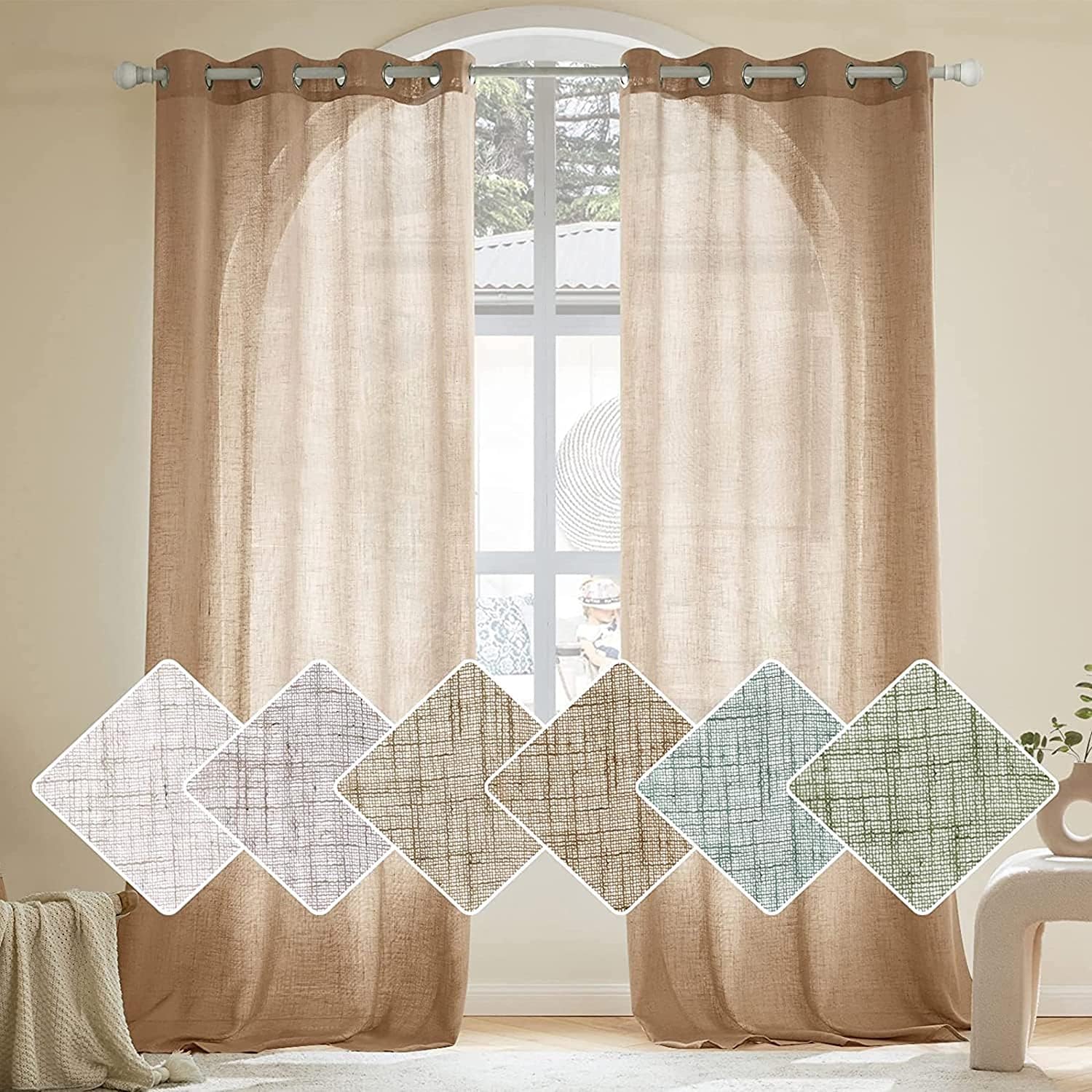 Ami Creation Cotton Linen Sheer Window Curtains for Bedroom Balcony Backdrop Decoration (6 feet Long, Brown, Set of 2)-image-41