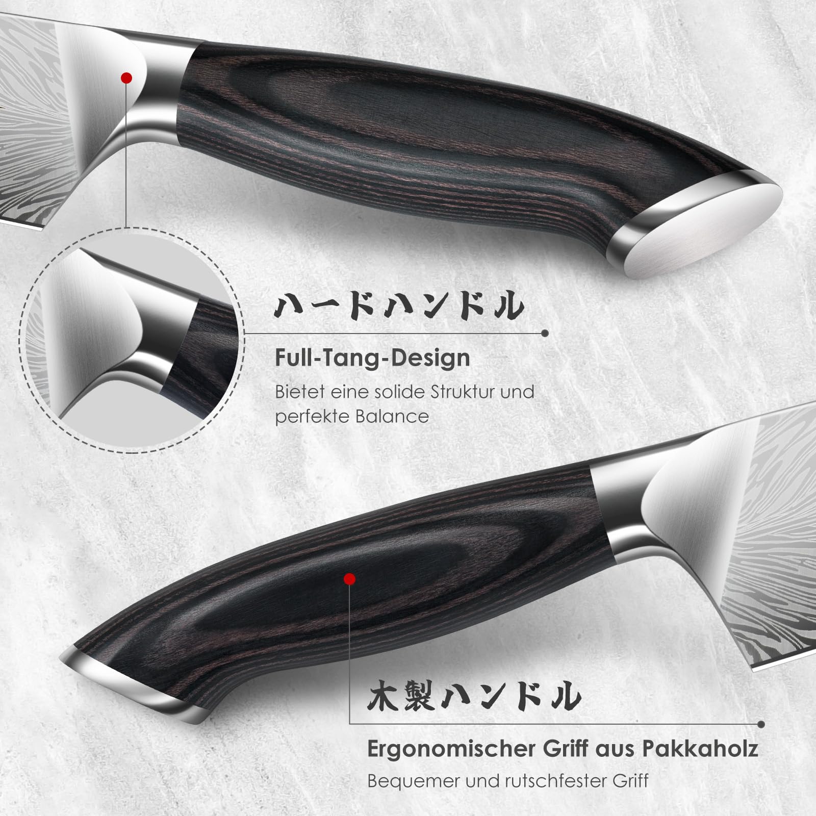 SANMEIHO Küchenmesser Set Japanisch 3-Teilig Pulverstahl, Profi Messerset | Inklusive Kochmesser, Allzweckmesser, Spickmesser Ultrascharf, Ergonomischer Holzgriff Hohe Härte