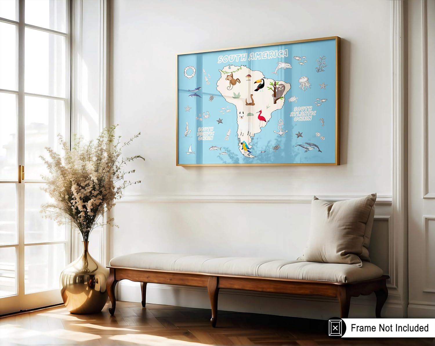 Poster Master South America Continent Map Poster - Animal Map Print - Learning Materials Art - Educational Art - Gift for Students & Teachers - Decor for Classroom or Nursery - 8x10 UNFRAMED Wall Art