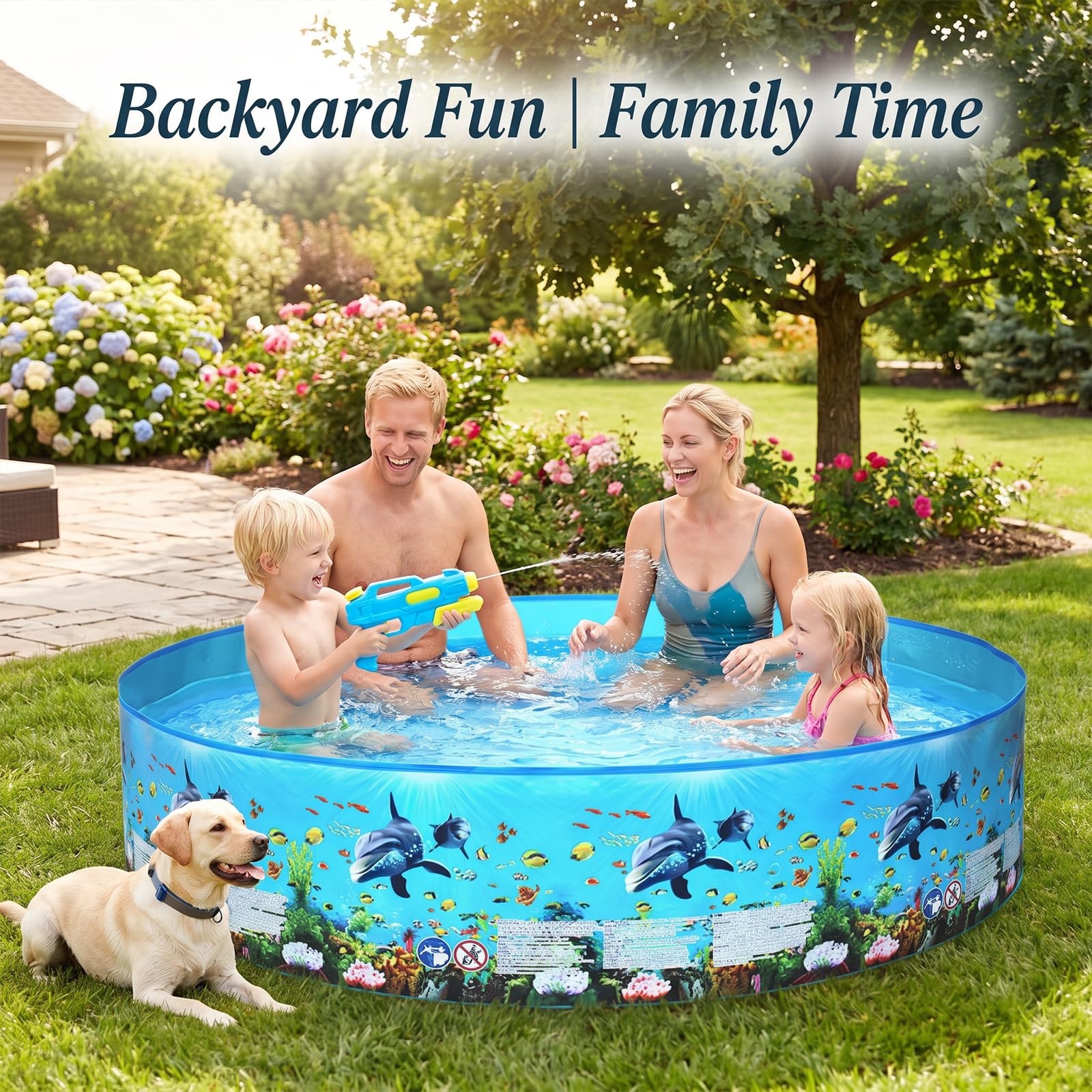 Piscina Plegable para Perros, Bañera portátil (XL) 152 x 25 cm | Antideslizante, El Material PVC es más Resistente para Perros Grandes y Pequeños, Mascotas Gatos Niños & Interior o Exterior