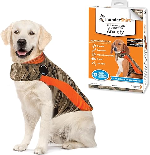 ThunderShirt Chaqueta polo antiansiedad para perros chaleco calmante recomendado por veterinarios para fuegos artificiales truenos viajes y Camo,