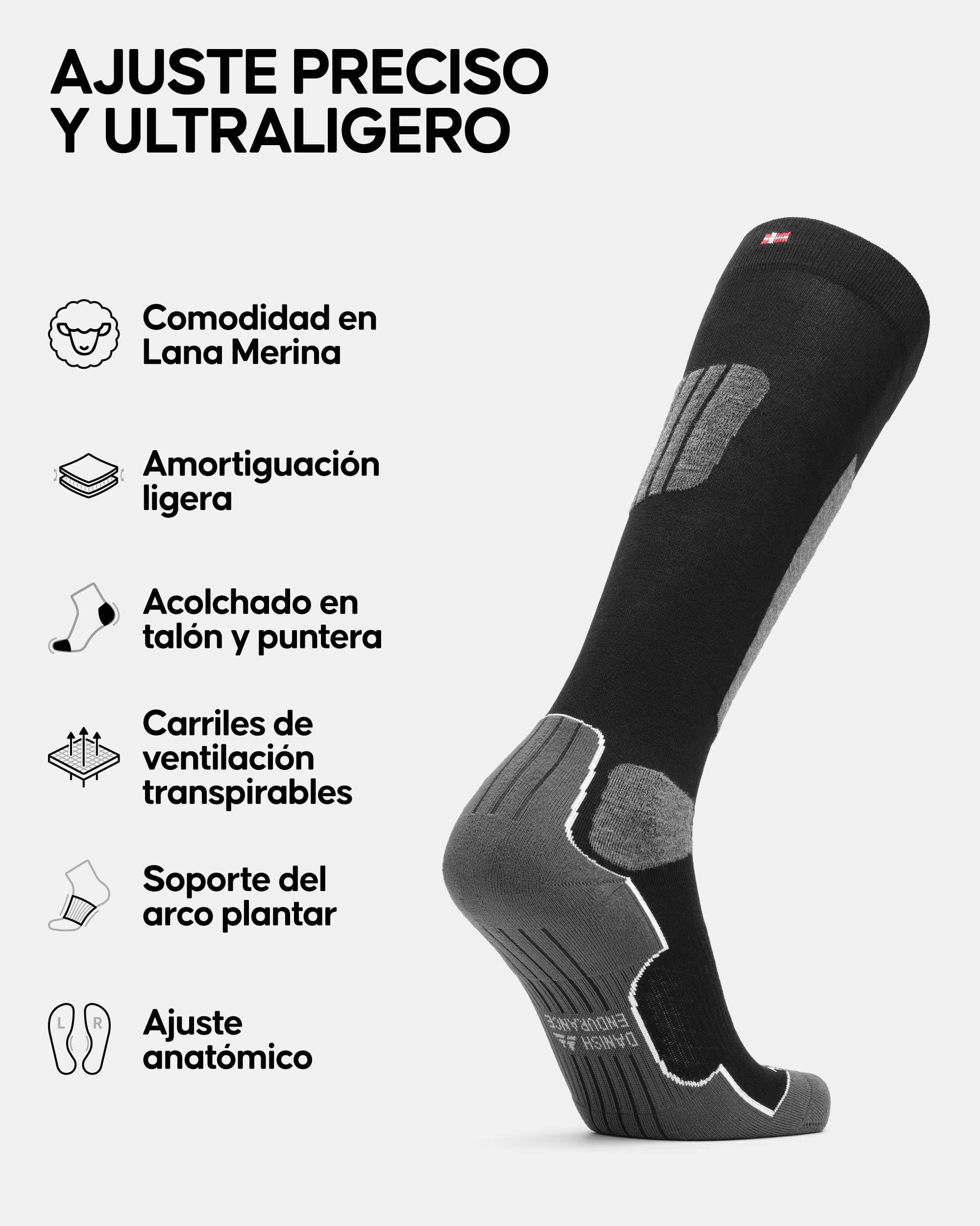 DANISH ENDURANCE Calcetines Esquí Lana Merino, Calcetines Térmicos de Invierno, Hombre y Mujer, Acolchado Ligero y Ajuste Anatómico