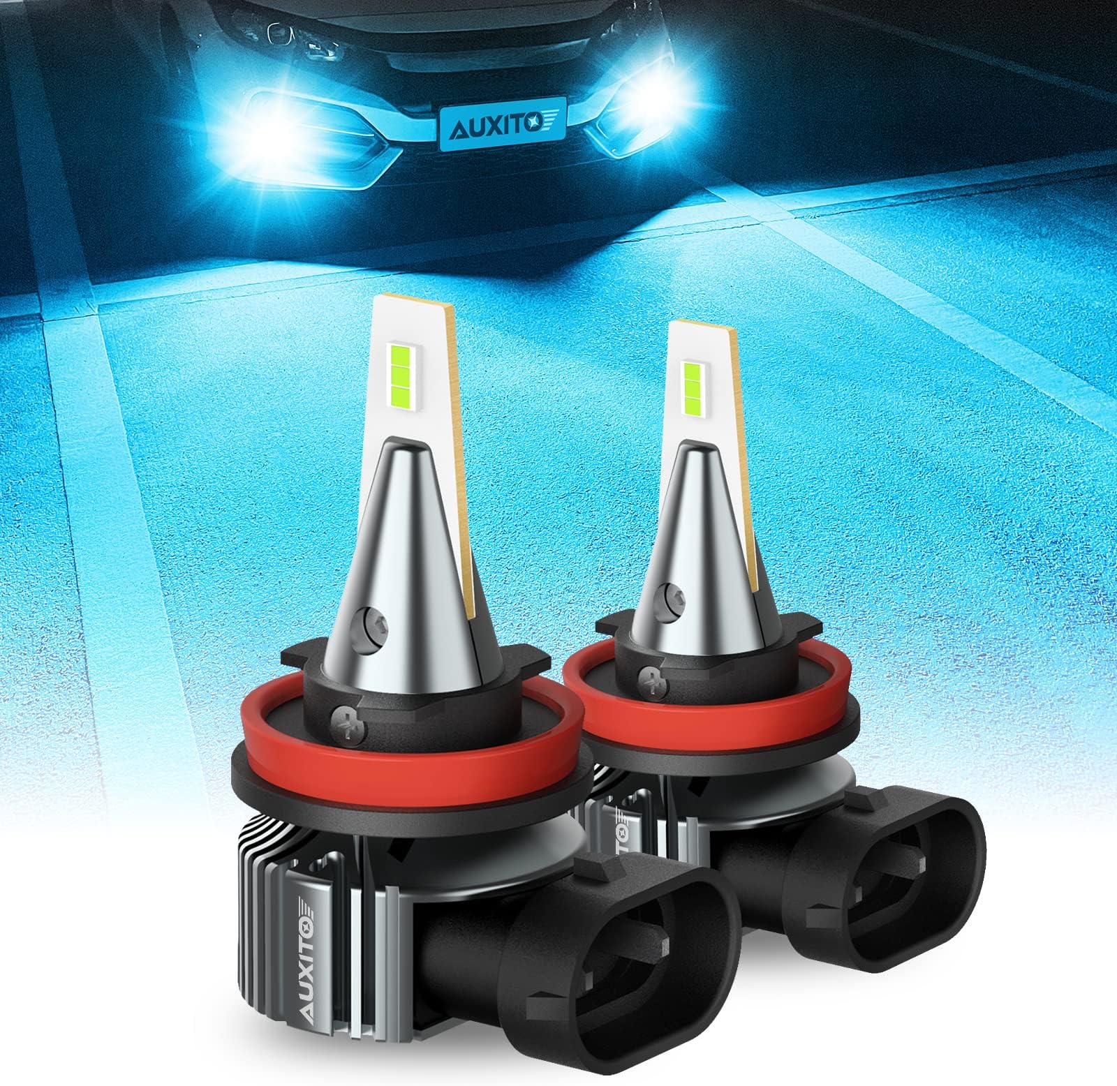 AUXITO H8 H11 H16 LED Fog Lights Bulbs, 8000K Ice Blue 400% Brightness, H11ll H8ll LED Bulbs DRL Fog Lamp Replacement Bulb, Canbus Ready, Plug n Play, 2 Pack