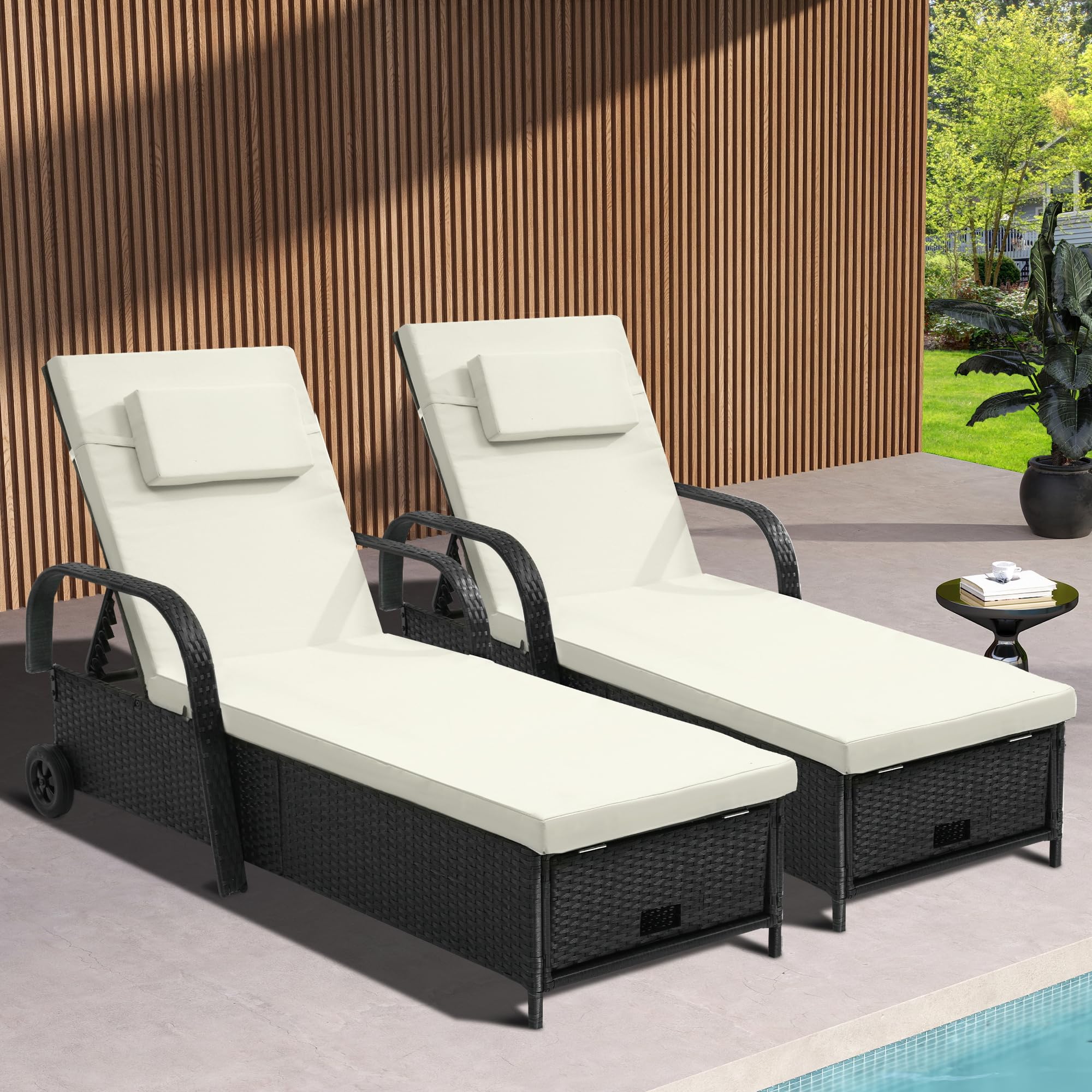 YITAHOME Chaise Lounge Chair With Storage - 5-Position Reclining Patio Lounger For Pool, Garden, Balcony