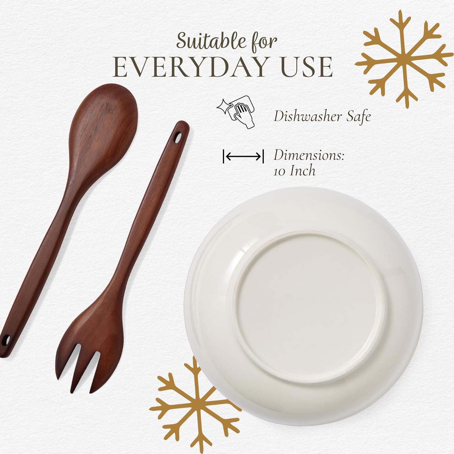 Spode Christmas Tree 10" Serving & Wooden Servers, Polka Dot - Ceramic Serving & Party Dish for Holiday Celebrations - Salad & Soup Dish for Dining - Christmas Table Setting