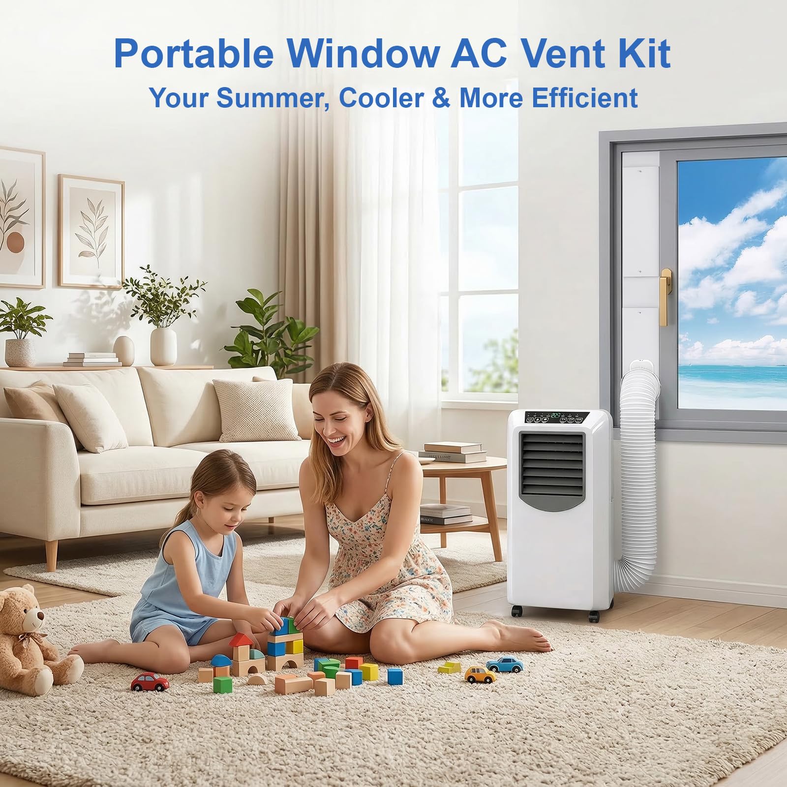 Kit Ventana Aire Acondicionado, 4 Placas de Sellado Kit Puerta de Corredera Ajustable 43-150cm, Accesorios Aire Portátil con Tubo 150mm de Diámetro para Ventanas Correderas