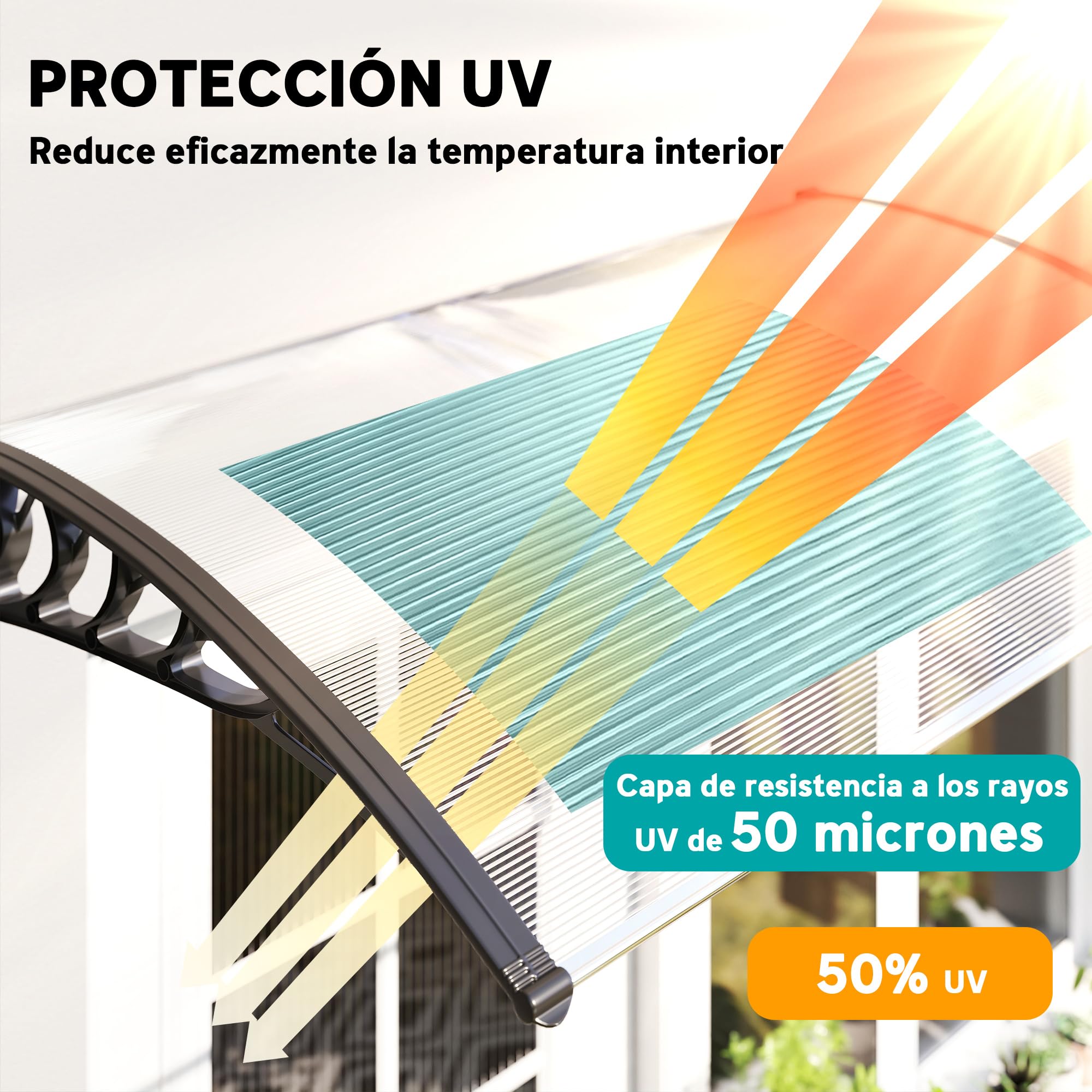 Outsunny Marquesinas Exterior para Puertas y Ventanas, 150x90 cm, Tejadillo de Protección contra Sol y Lluvia, con Cubierta de Policarbonato, Soporte de Aleación de Aluminio, Blanco