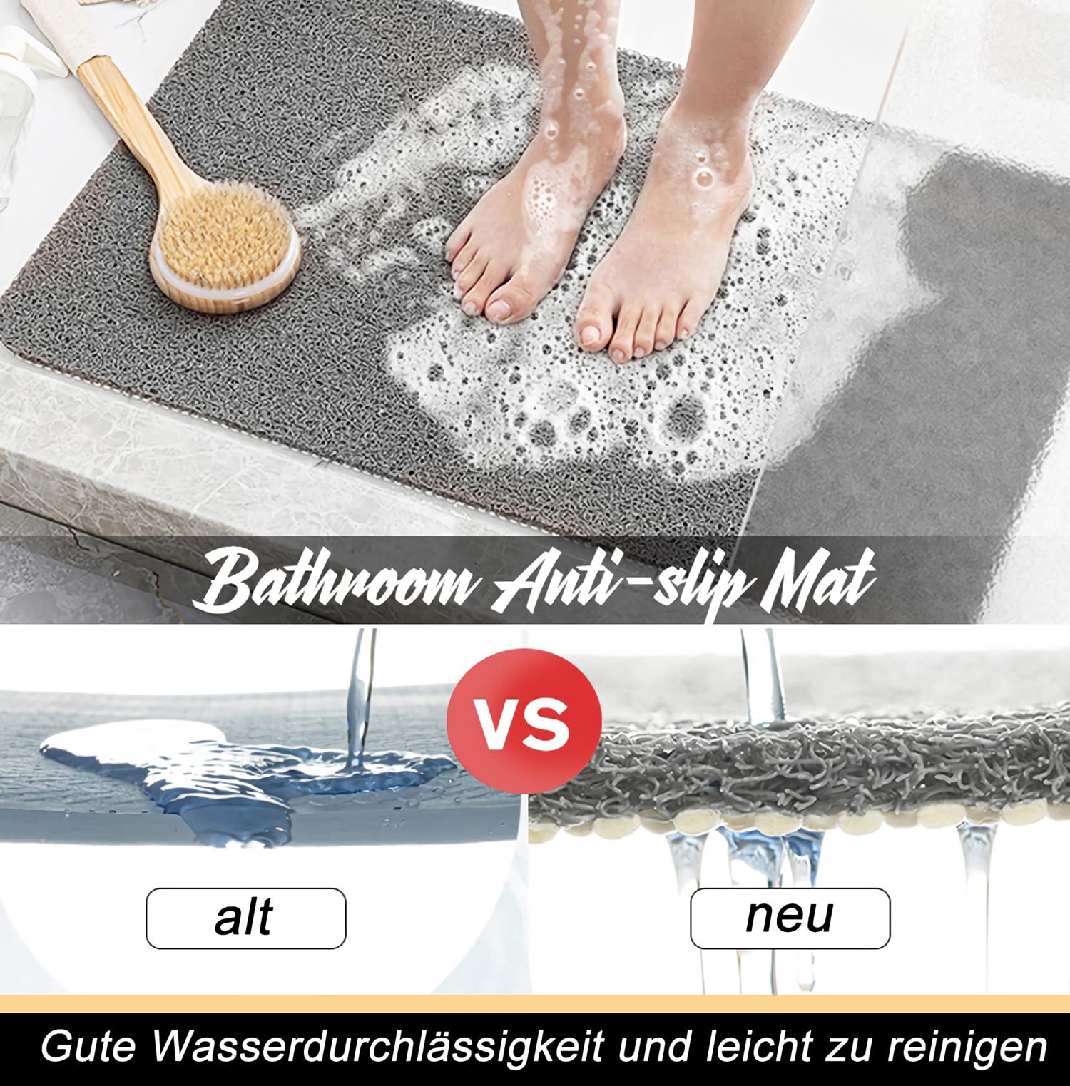 Luffa Tappetino Da Bagno E Doccia Morbido, Antiscivolo - Per Famiglie, Bambini E Anziani (60 X 60 Cm, Bianco