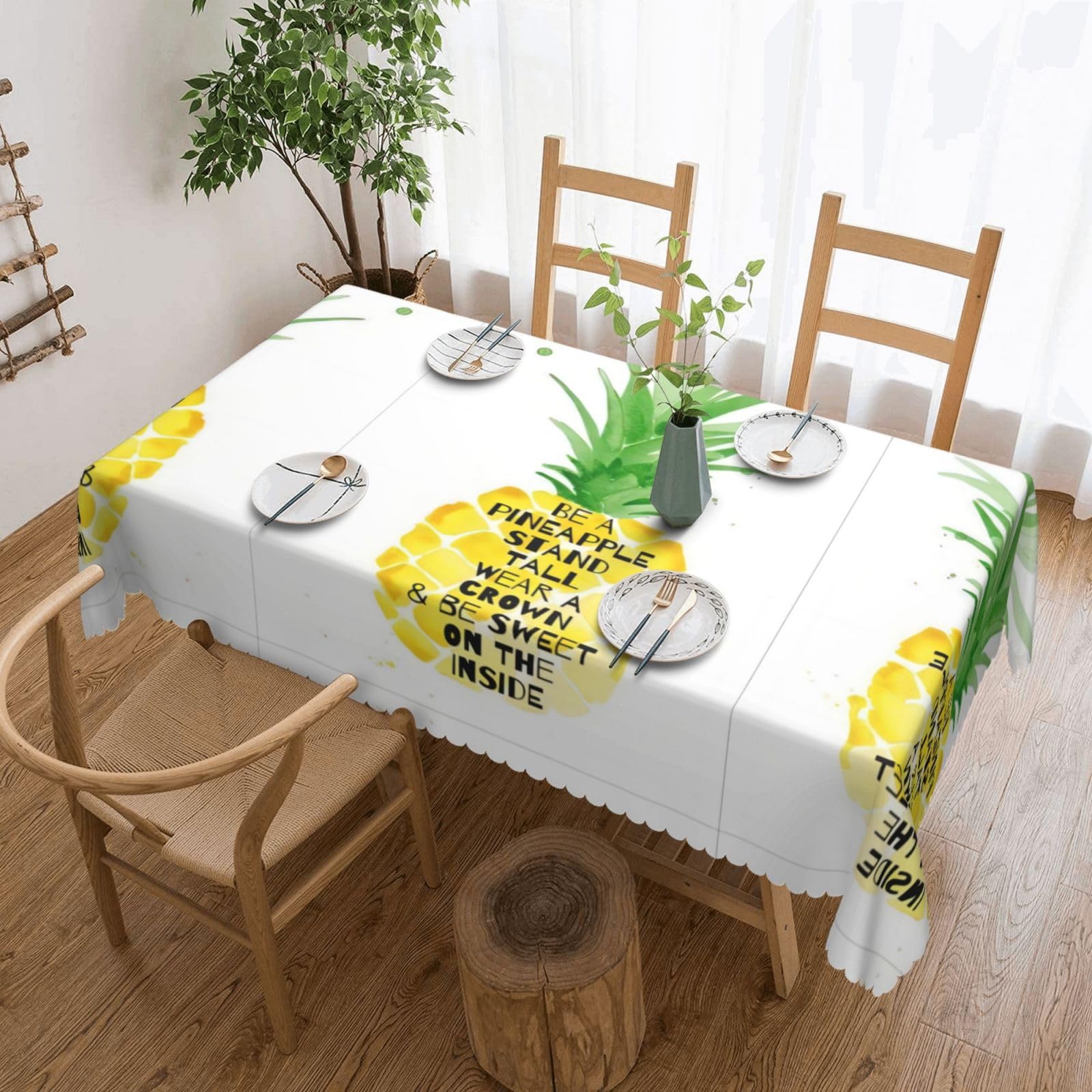 QAZWZML Be a pineapple Printed tablecloth, made of thick polyester with lace trim, suitable for dining rooms, picnics, and weddings