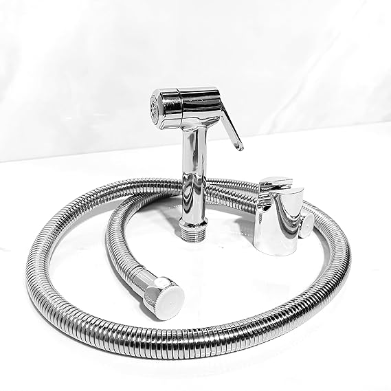 Vincent Health Faucet with 1.5 Meter Full Brass Metal with self Repair Handel &304 Grade Stainless Steel EPDM Flexible Hose and Wall Hook | Jet Spray for Bathroom Brass