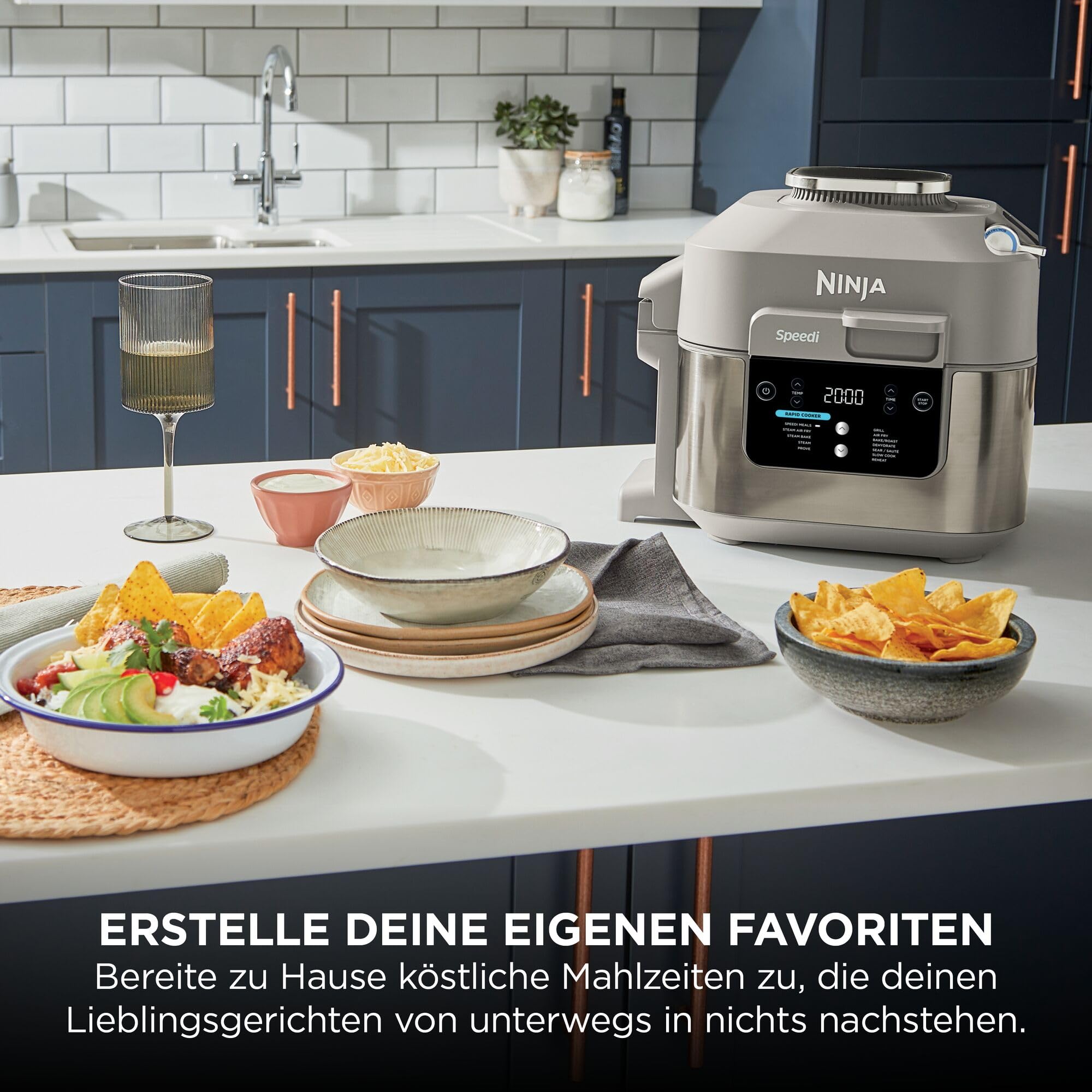 Ninja Speedi Multikocher, 5,7L, 12-in-1 Multicooker, Air fryer Heißluftfritteuse, Slow Cooker Langsamkochen, Grillen, Backen, Stone Gold ON500EUSTGD