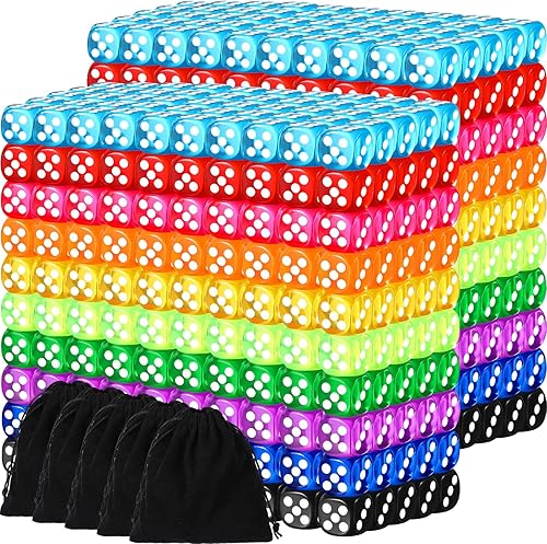 Juego de 500 dados de colores de 0.555 pulgadas, 6 caras, con 5 bolsas de cordón, dados de juego estándar para el aula, enseñanza de matemáticas,