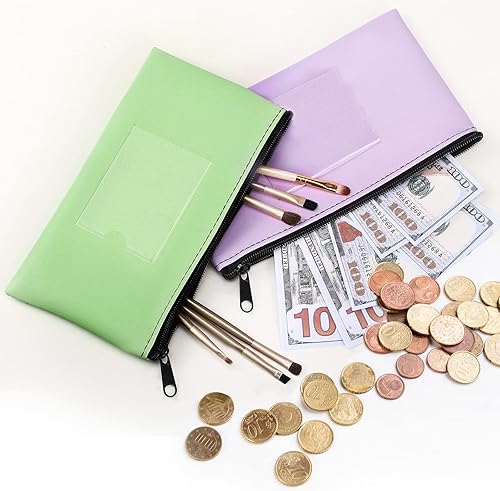 Miniatura 2 de Paquete de 8 billeteras para depósitos bancarios, cartera de cuero sintético resistente con cremallera con ventana transparente, bolsa para monedas,
