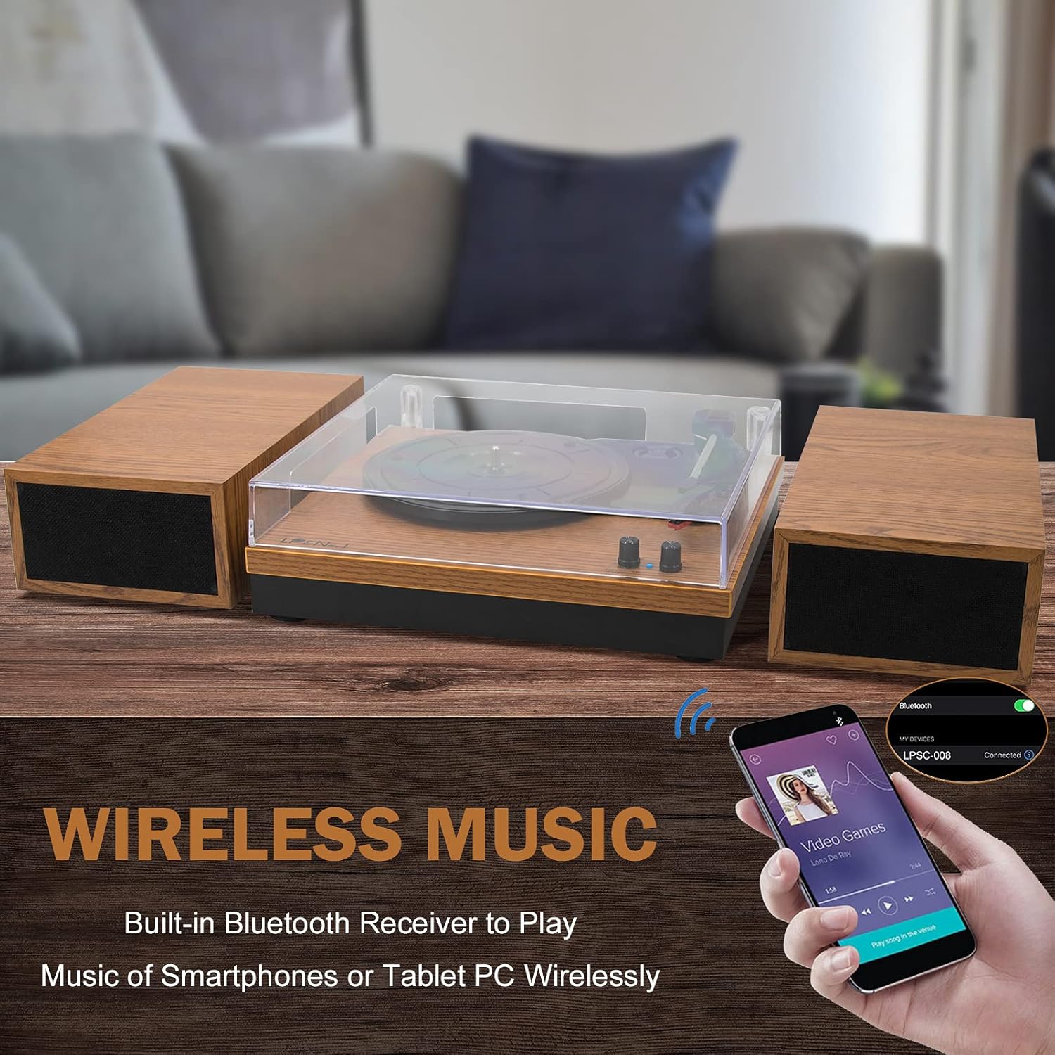 Flаѕh Dеаlѕ - 40% оƒƒ LP&No.1 Retro Bluetooth Record Player with Stereo External Speakers, 3-Speed Belt-Drive Turntable for Vinyl Records with Wireless Playback and Auto-Stop, Yellow Wood