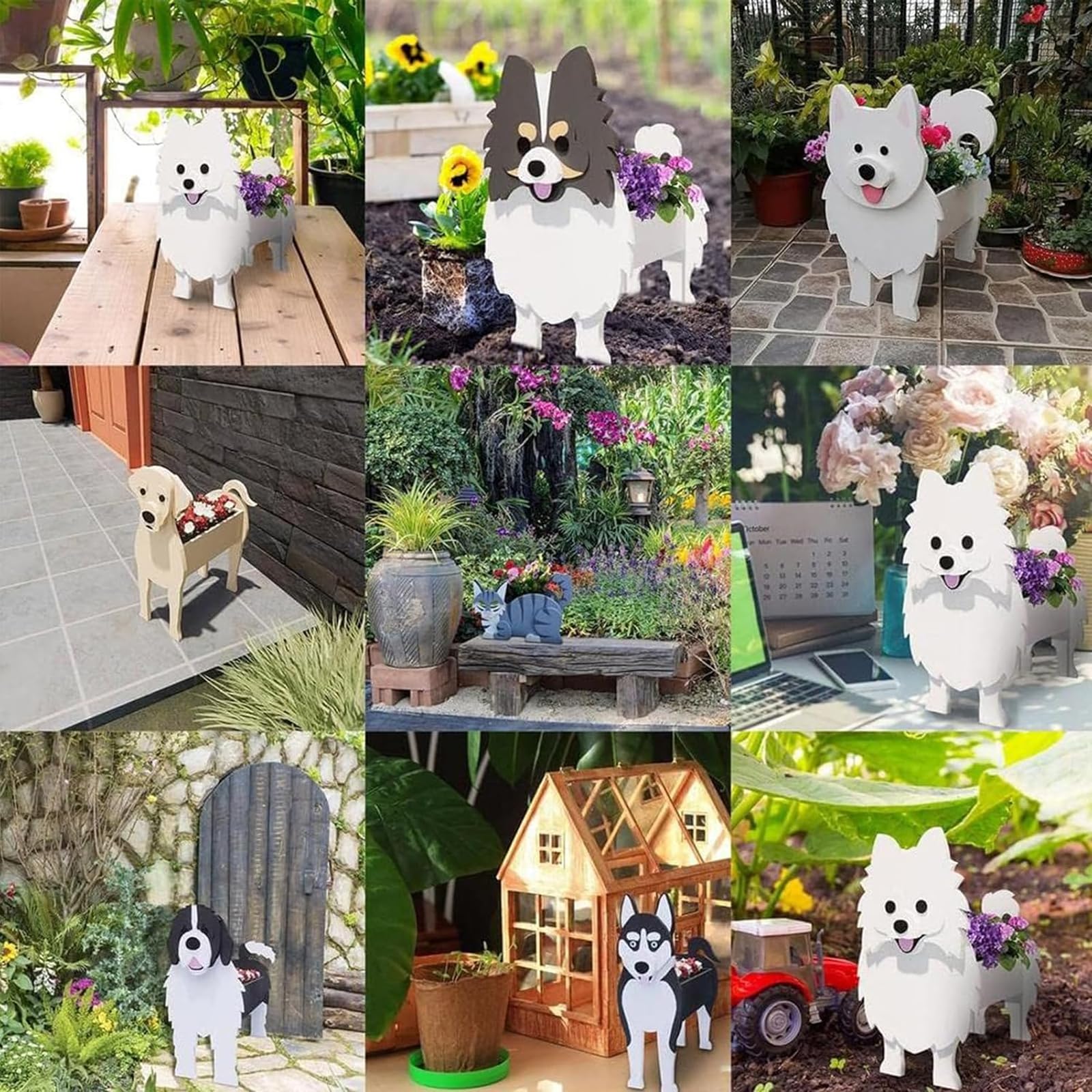 Maceta para decoración de jardín para mascotas, Yorkshire, bonita forma de animal, bonsái, maceta de almacenamiento de plantas, adecuada para chalet, plantas de interior y exterior