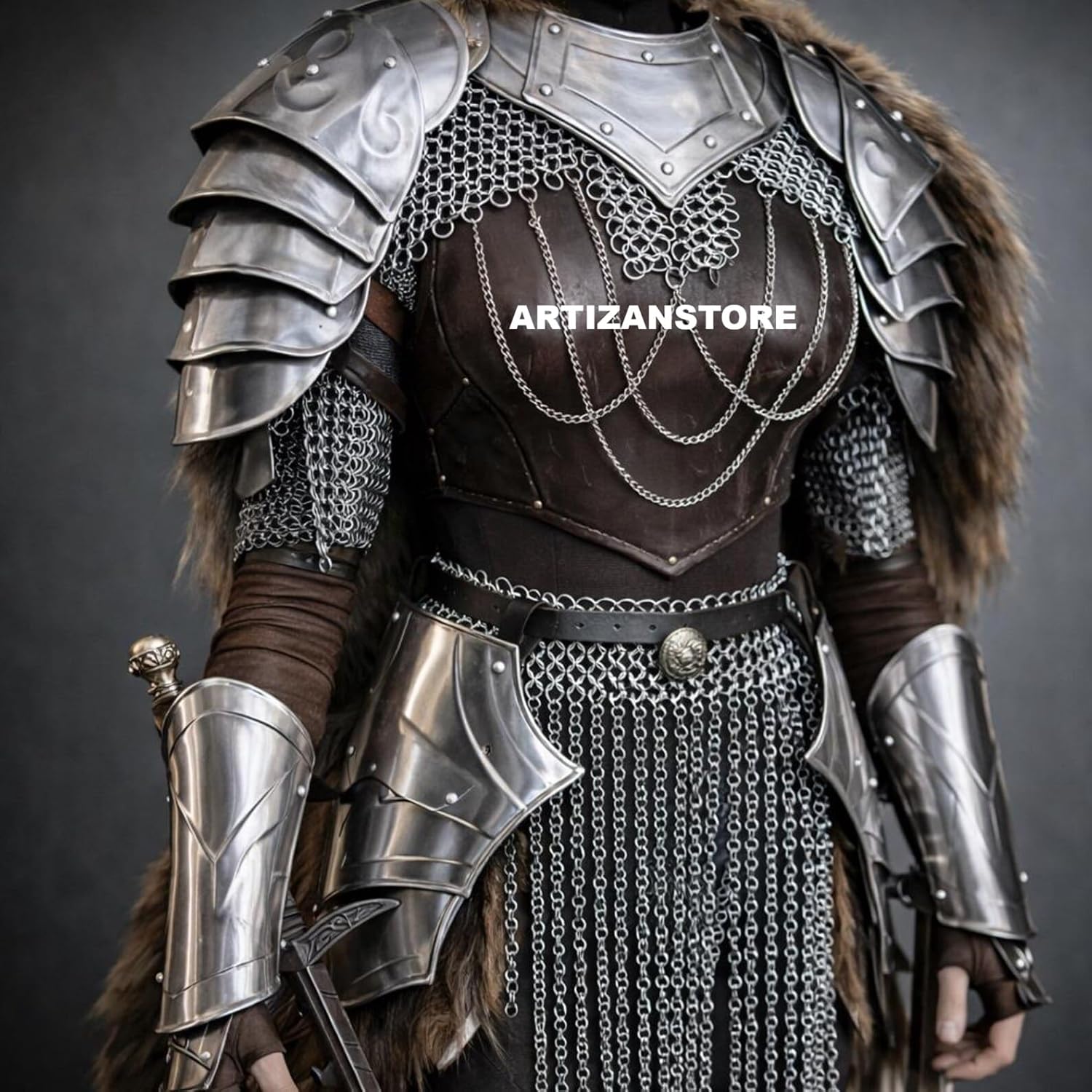 ARTIZANSTORE Polished Steel Female Knight Armor Set | Medieval Armor | Renaissance Faire Cosplay | LARP Costume