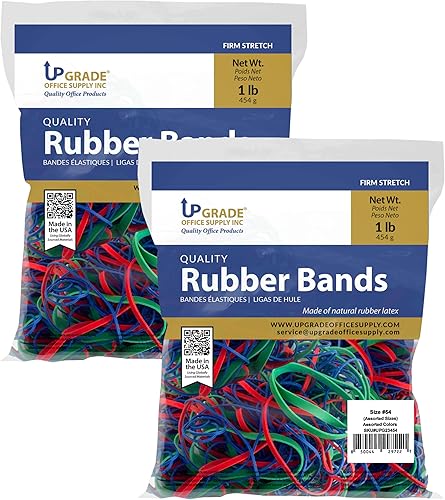 Upgrade Office Supply UPG23454PK2 Bandas de goma, tamaño #54 (tamaños surtidos), bolsas de 1 libra (paquete de 2), color rojo, azul y verde,
