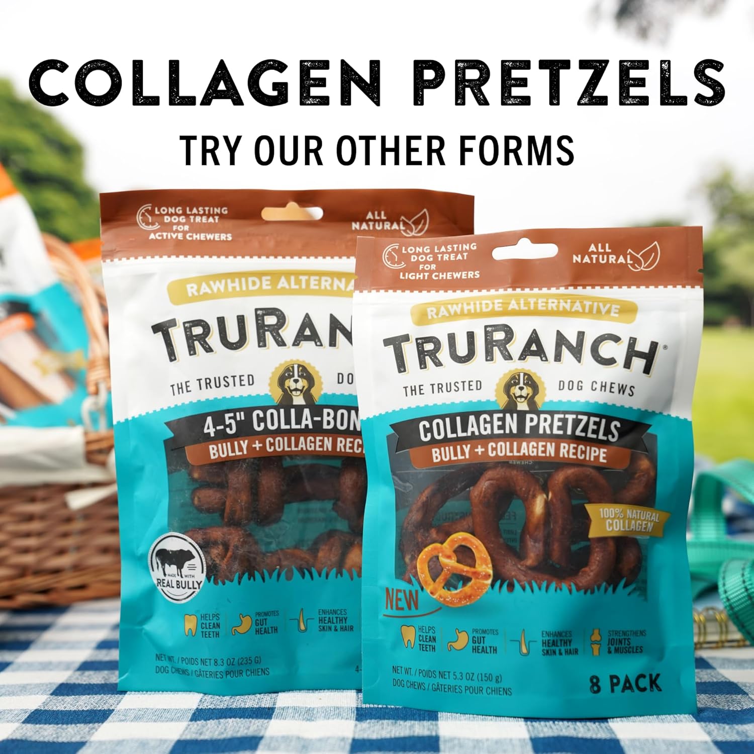 TRURANCH Collagen Pretzels, Bully - Collagen Dog Treats - Dog Pretzel Treats - Long Lasting Healthy Joint Support - Rawhide Alternative - Skin & Coat Health, Value Pack, 15 Bags, 120 Count