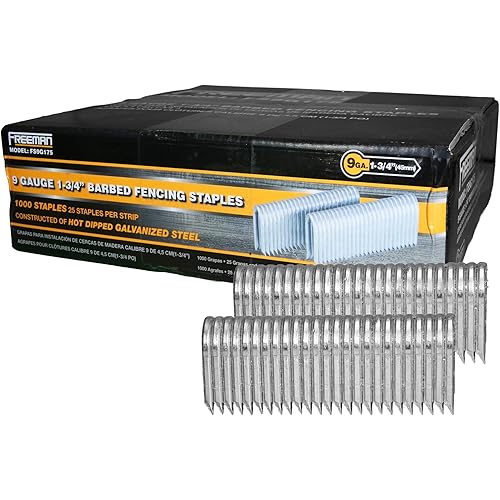 Freeman 9-Gauge 1-3/4" Fencing Staples | Glue Collated | Hot Dipped Galvanized Steel | 1000 Count | For Mesh, Horse, Deer & Chain Link Fencing | Compatible with Freeman PE20VFS9, G2FS9, PFS9 | FS9G175