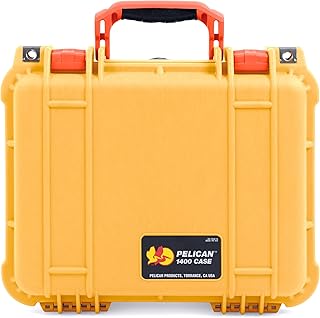 Pelican Protector 1400 Case by ColorCase - Yellow - Medium Size Waterproof Case with Pick & Pluck Foam & Convoluted Lid Foam - Orange Handles & Latches