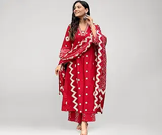 Yashika Women Cotton Blend Floral Printed Kurta Plazzo Set with Dupatta Suitable For Every Indian Occasion