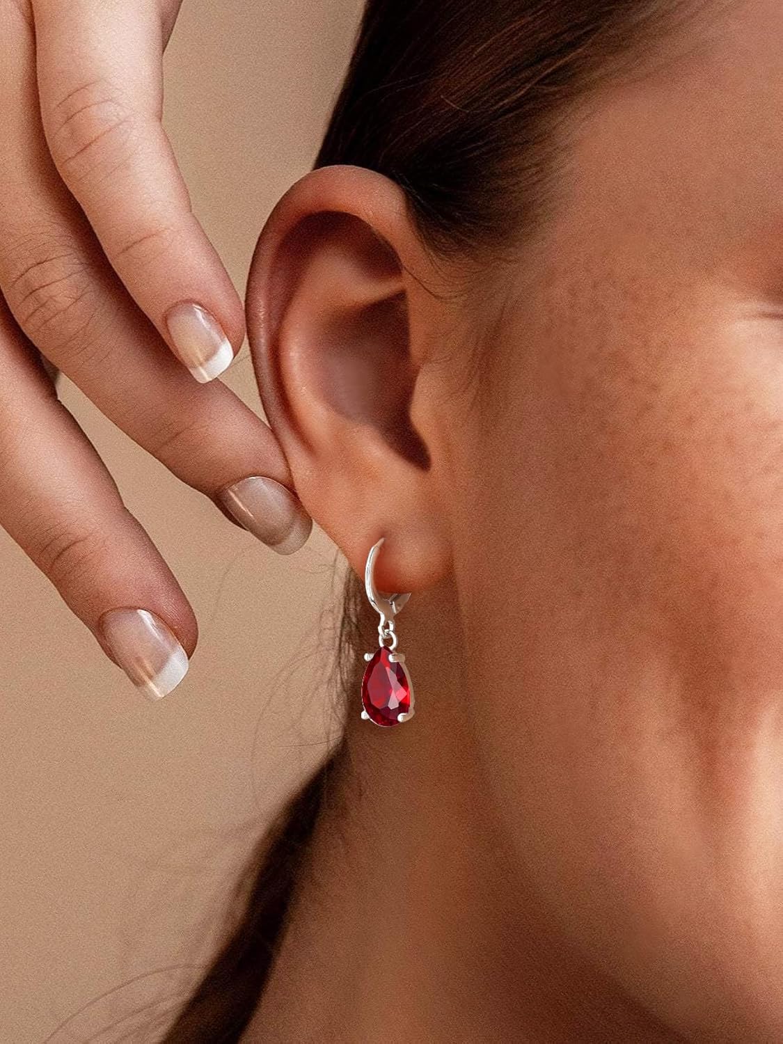 Bestyle Sterling Silver Small Dainty Birthstone Drop Earrings for Women with Rectangular Baguette Crystal & Huggie Hoop Silver Dangle Earring for Wedding Birthday Everyday Wear - Image 2