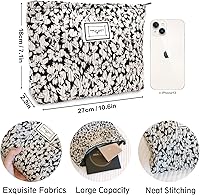 Vista 5 de Bolsas de cosméticos con flores STARDW, bolsas de maquillaje para mujeres y niñas, bolsa de maquillaje de viaje de gran capacidad de lona, bolsa