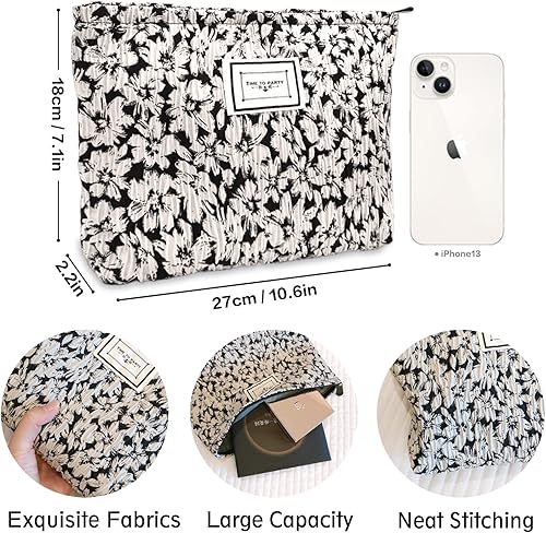Miniatura 5 de STARDW Bolsas de cosméticos de flores para mujeres y niñas, bolsa de maquillaje de viaje, bolsa de maquillaje de lona de gran capacidad, bolsa