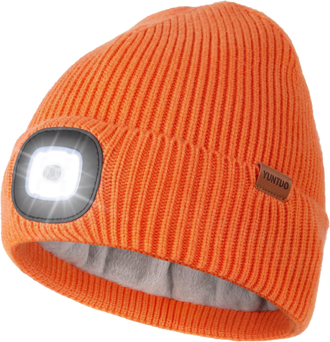 Fleece Lined Hat with Light, USB Rechargeable LED Beanie Winter Warm Knit Stocking Cap, Gifts for Men Women