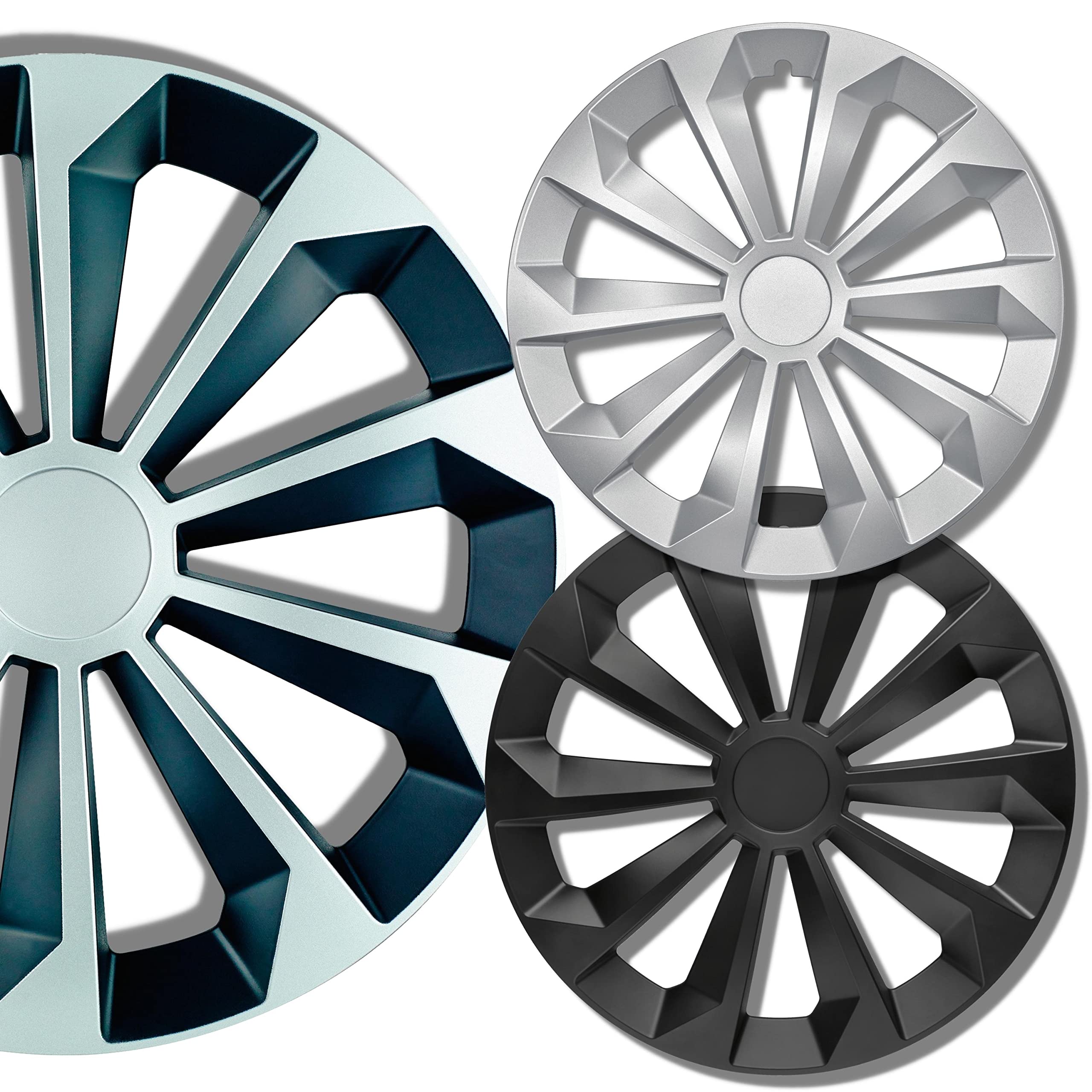 Albrecht 15 Pouces Argent/Noir enjoliveurs pour Jantes en Acier - Fame enjoliveur de Roue en Plastique avec Peinture en Couches - Enjoliveurs dans l'emballage d'origine Albrecht - Fabriqué en UE