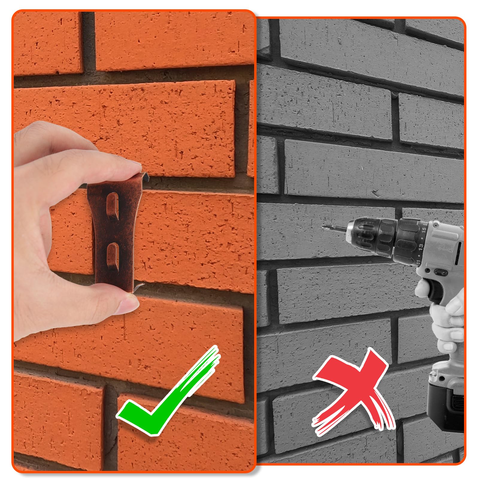 10pcs Metal Brick Hook Clips,Steel Brick Fasteners Wall Hooks for Hanging Outdoors Heavy Duty Brick Hooks No Drill for Pictures Lights Wreaths Hanger Fits 2.25-2.45 Inch High Bricks (Red Copper Color) - Image 3