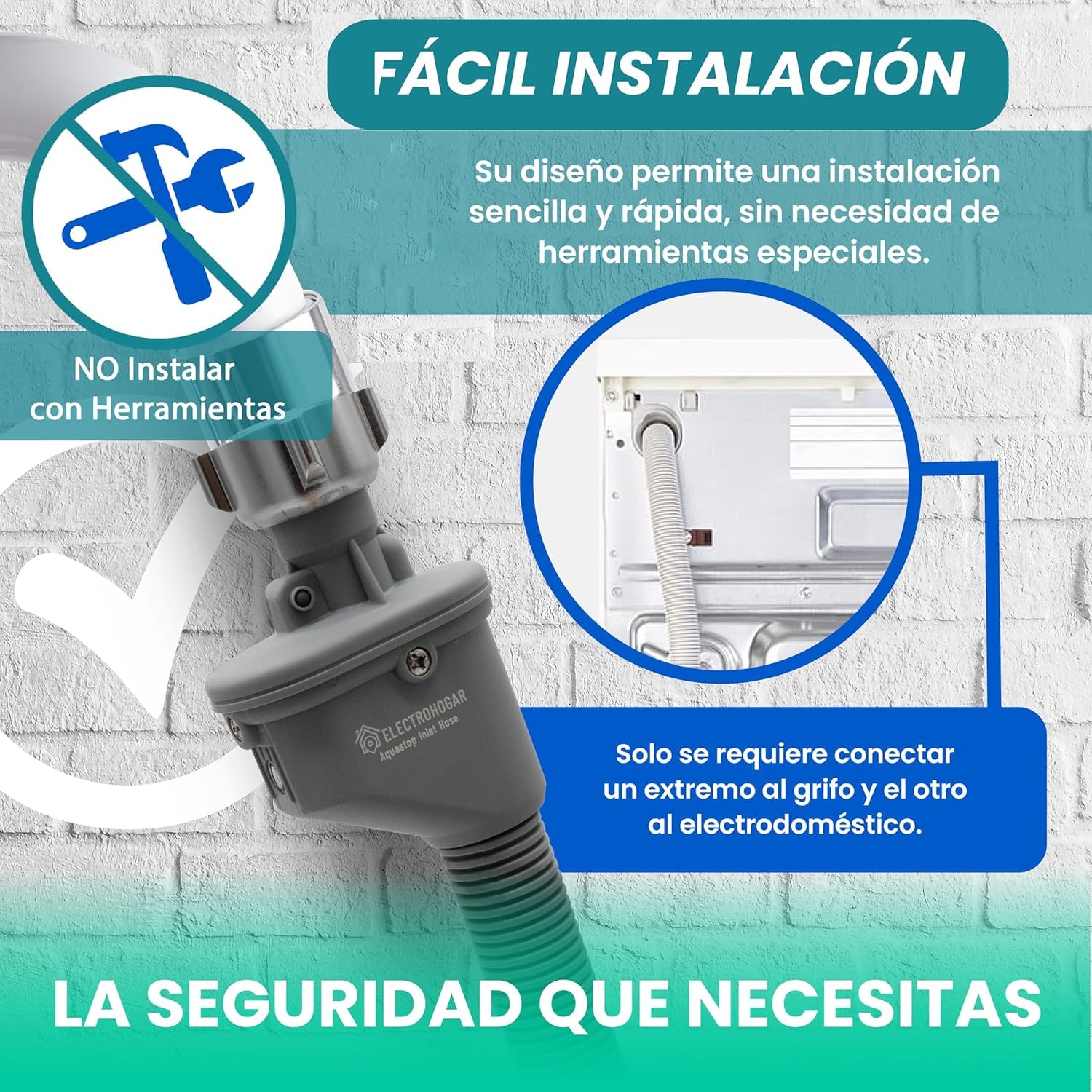 Manguera Aquastop 3M | Compatible con todas las Marcas de Lavadora y Lavavajillas | Conexión de 3/4" | Sistema Antifugas | Seguridad Contra Inundaciones | Certificación VDE