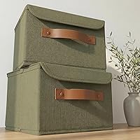 ZICOTO Decorative Linen Storage Boxes with Lids - Set of 2 Stylish Organizers for Photos, Documents & Keepsakes (9.7x7.5x6.5")