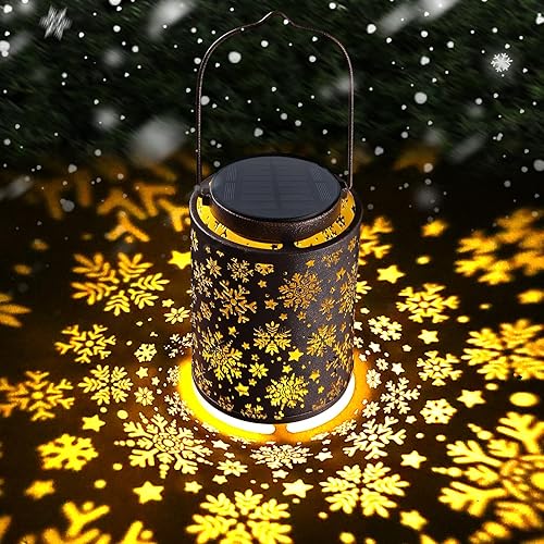 Faroles solares impermeables para exteriores, luces colgantes de metal con copos de nieve, decoración de Navidad para jardín, patio, porche, regalos