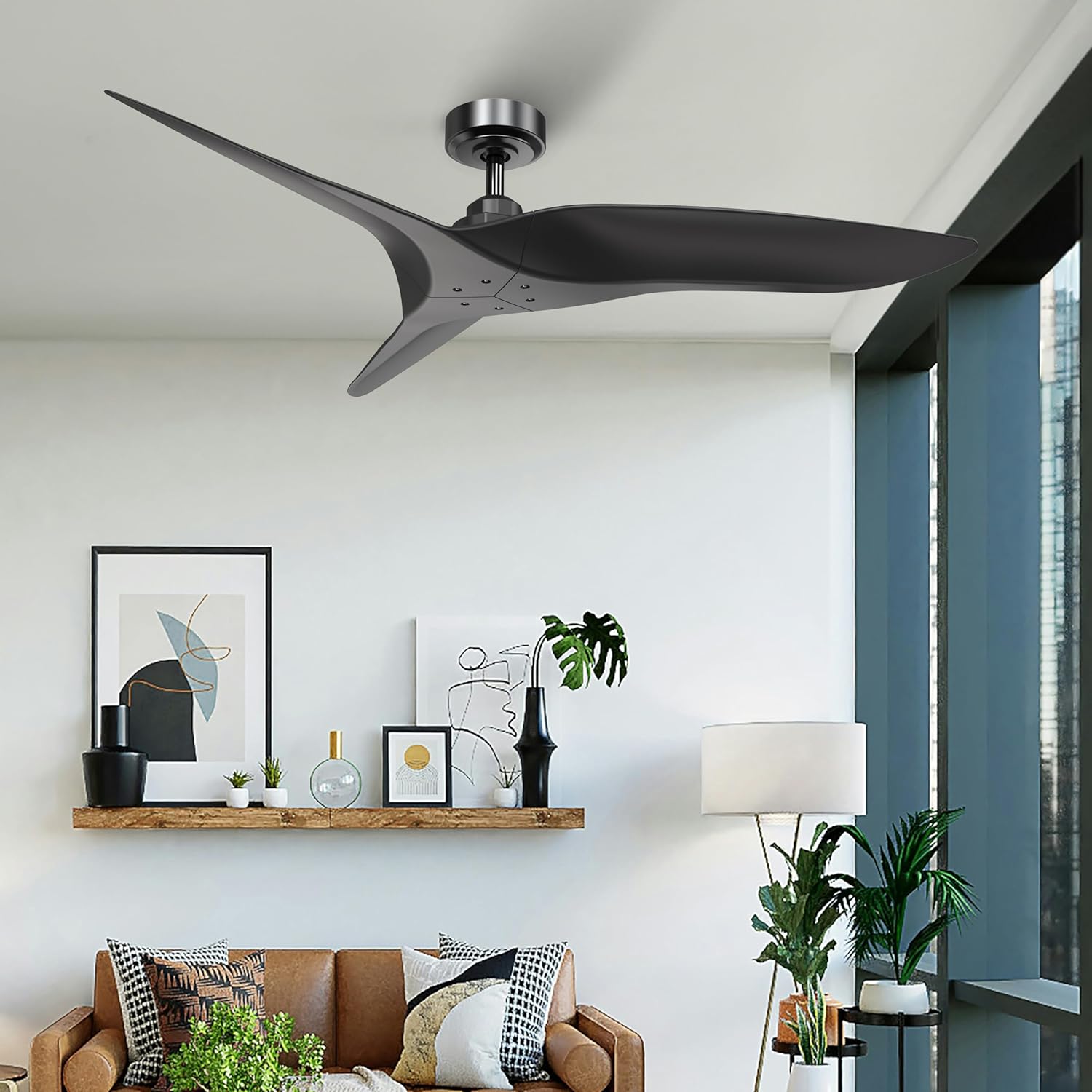 ARC 52-Inch Modern Black Ceiling Fan with Remote Control – No Light, Ultra Quiet DC Motor, Reversible 3-Blade Fan for Indoor & Covered Outdoor Use