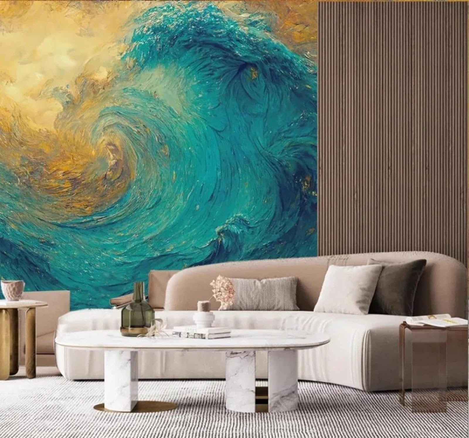 Tzxztt Abstract Creative Doodle Blue Waves Modern 3D Wallpaper Premium Textured Silk Neutral Tones Material Ideal for Living Room Bedroom-400cm×280cm