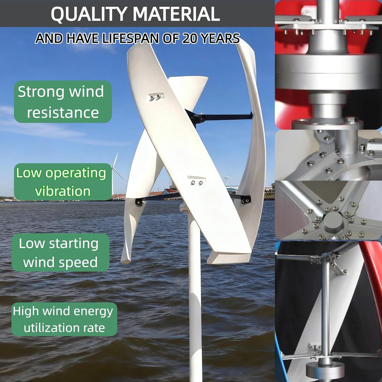 2000W High Efficiency Wind Turbine Generator,12V24V 48V w/3 Blades, Copper Wire Permanent Magnet Levitation Generator Kitwith Controller,Off-Grid Power System for Home,RV (48)