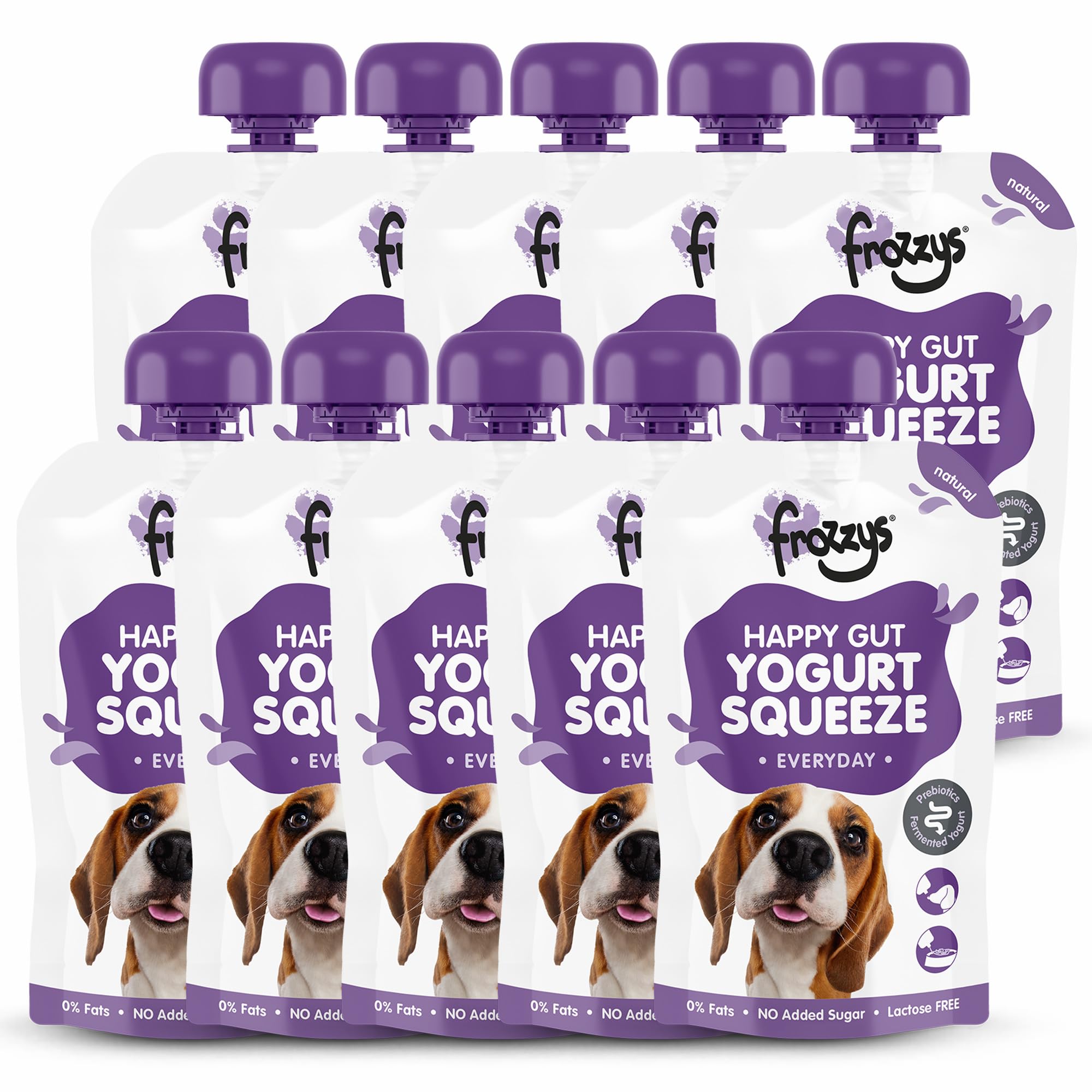 Frozzys Yogurt Squeeze, Fermented Yoghurt with Prebiotics for Dogs, Lactose Free, 0% Fat, No Added Sugar. Lickable