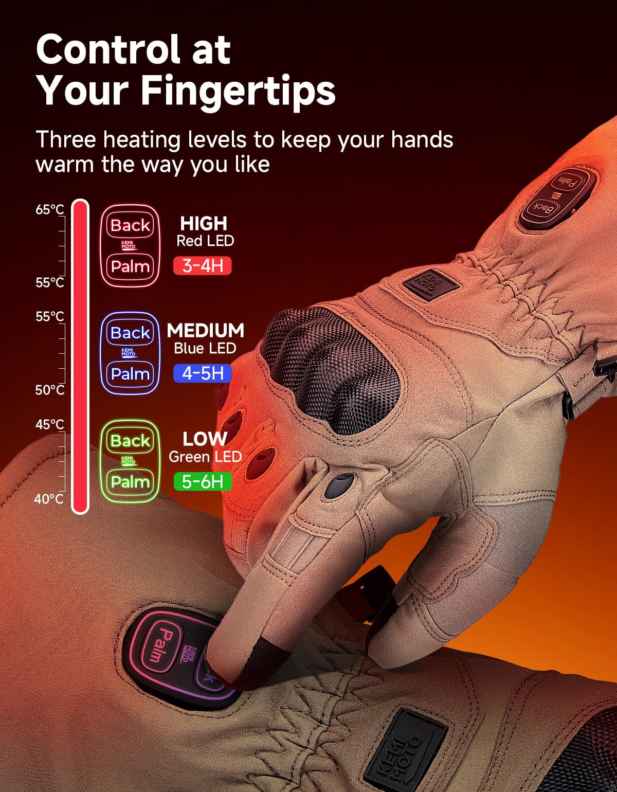 KEMIMOTO Guantes tácticos calefactables,Térmicos para Actividades al Aire Libre y Motociclismo