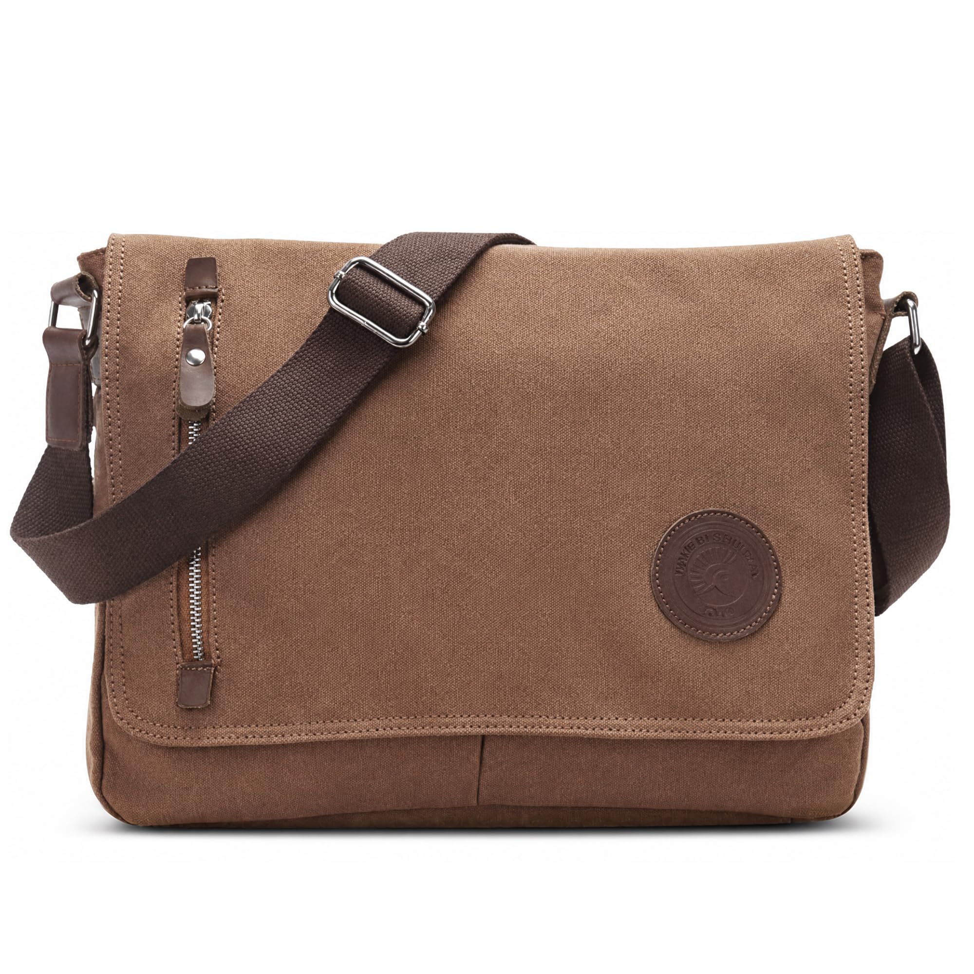 VARLIVOO mężczyźni torba torby na ramię 14 "torby na laptopa tornister teczka torby crossbody podróż dojazdy do szkoły piesze wycieczki Camping płótno Brązowy