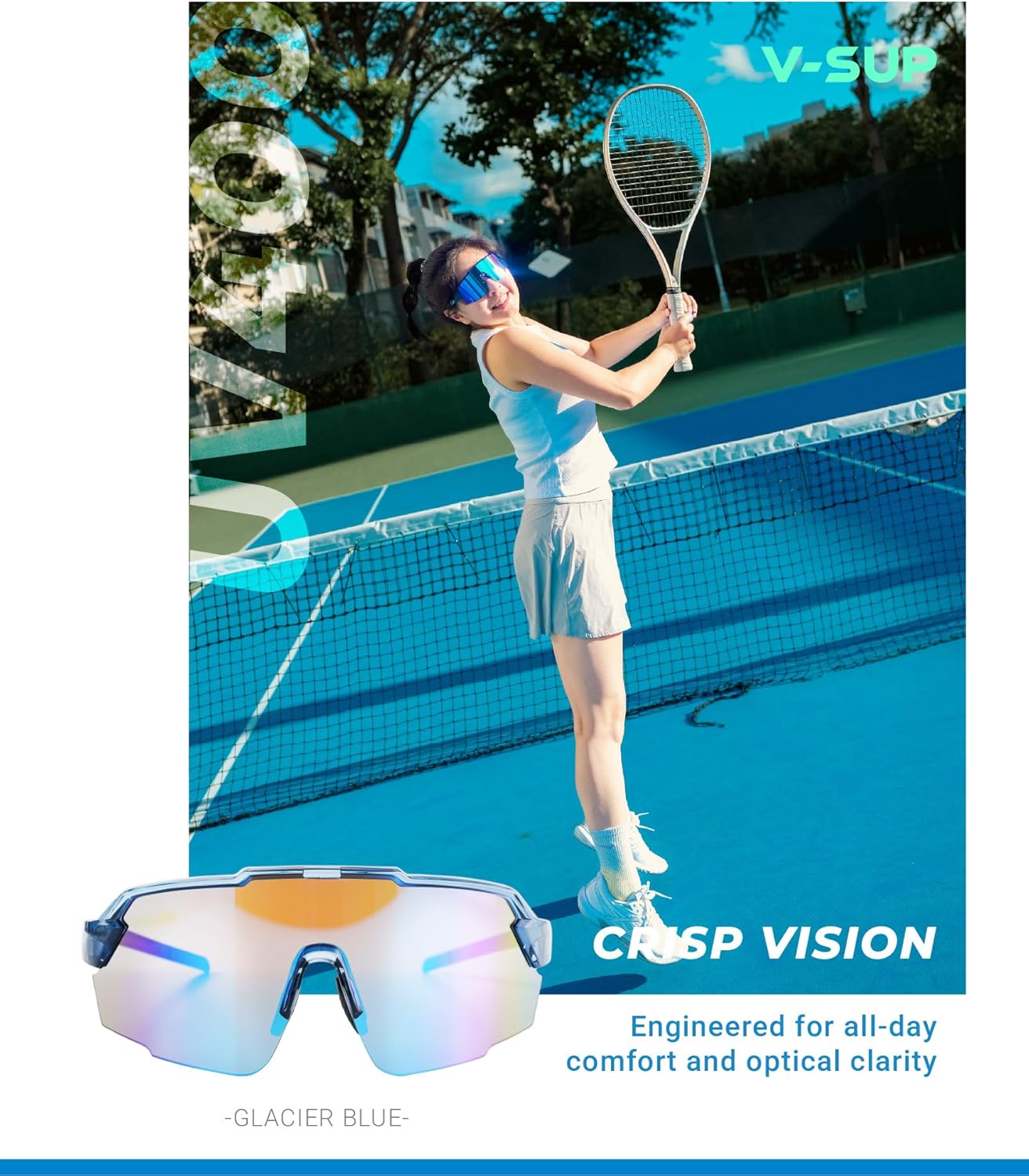 V-SUP TR90 Cycling Sunglasses UV400 Protection, Adjustable Ultra-Light Sport Glasses with Case for Running & Outdoor Use - Image 2