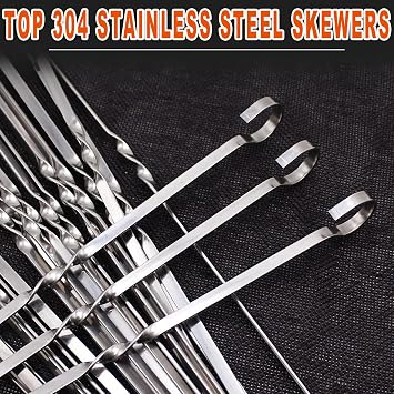 KEYIDO 20 Pcs Premium 304 Stainless Steel Kabob Skewers, 40 cm Long Flat Metal BBQ Barbecue Skewer, Reusable Grilling Skewers with Portable Storage Bag (15.7 inch)