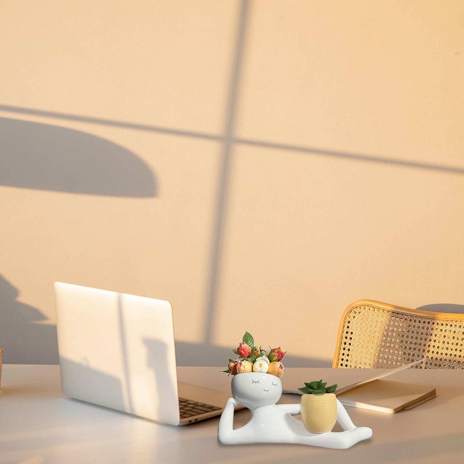 Lazy Guy Planter, 2025 Funny Planters for Indoor Plants, Lazy Little Character Flowerpot Succulent Planters Lying Down Resin Ornaments Home Decoration for Family and Friends(Yellow)